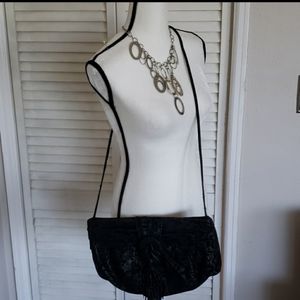 MORGAN TAYLOR Embossed Black Bag w/Large Tassel